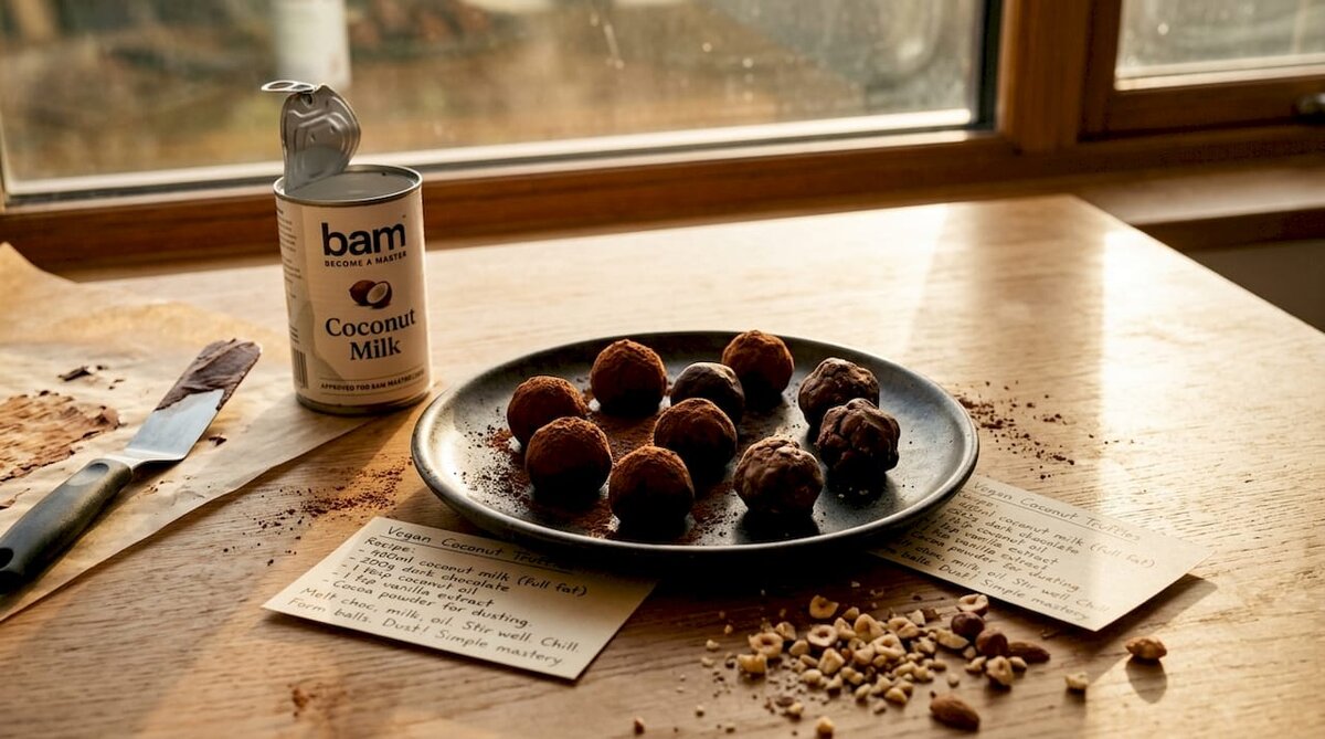 Domácí veganské truffle na kuchyňské lince