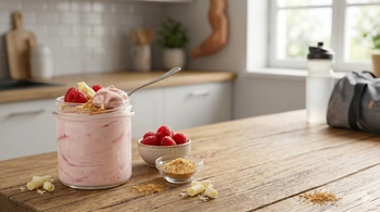 Proteinový pudink Malinový tvarohový koláč, se sladidlem